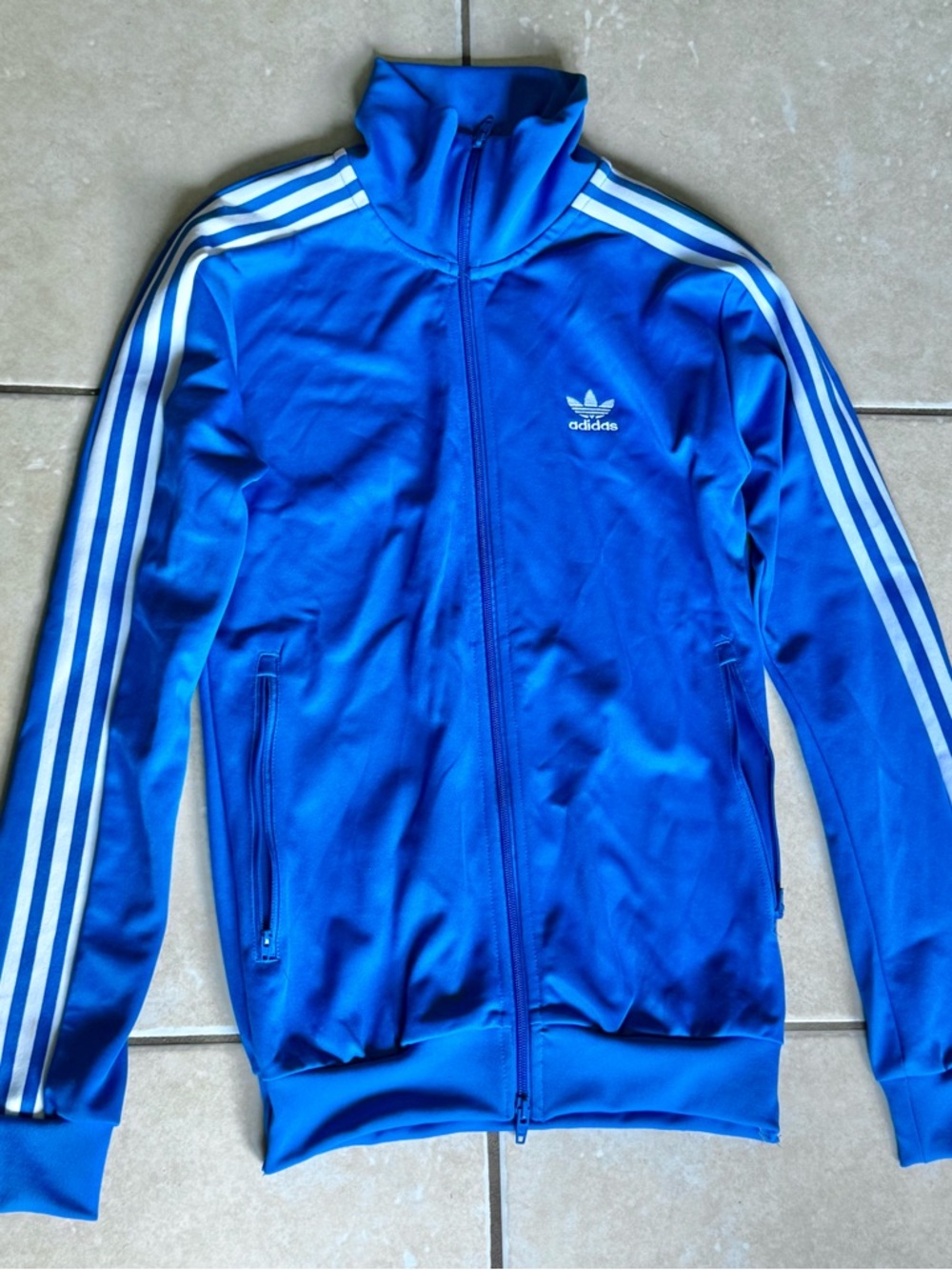 adidas Blue Track Jacket with White Three-Stripes